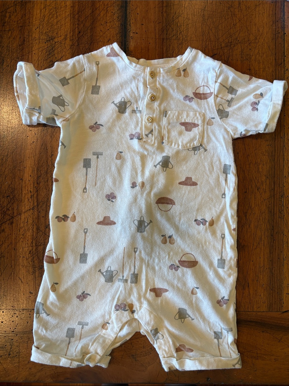 H&M |  💯 Organic Cotton | One-Piece with Garden Tools & Fruit Print | size 2T